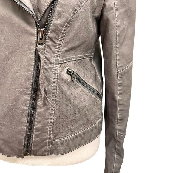 Anthropologie Vegan Leather Moto Jacket Zipper Pockets Gray size Small - Picture 4 of 8
